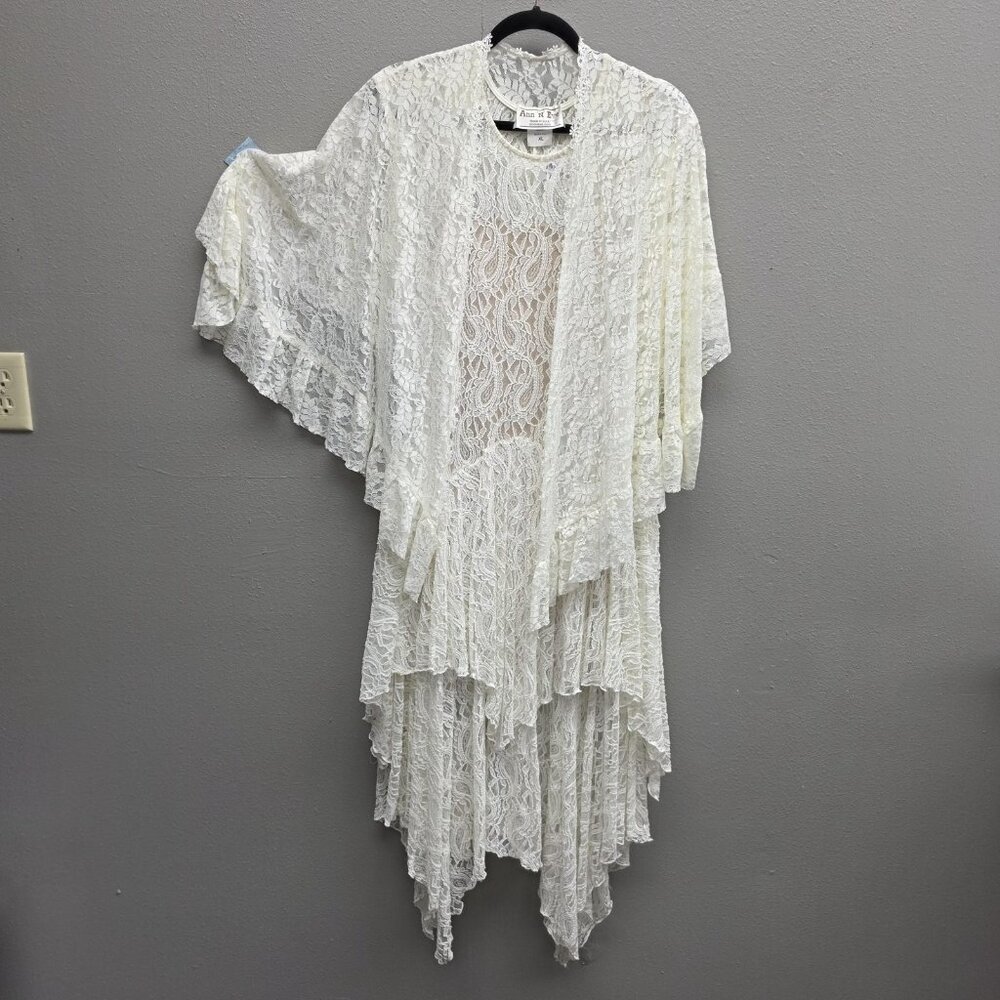 Ann N Eve Lace Dress Set Womens XL Ivory White Brown 3 Piece Boho Made U.S.A. - Picture 5 of 16